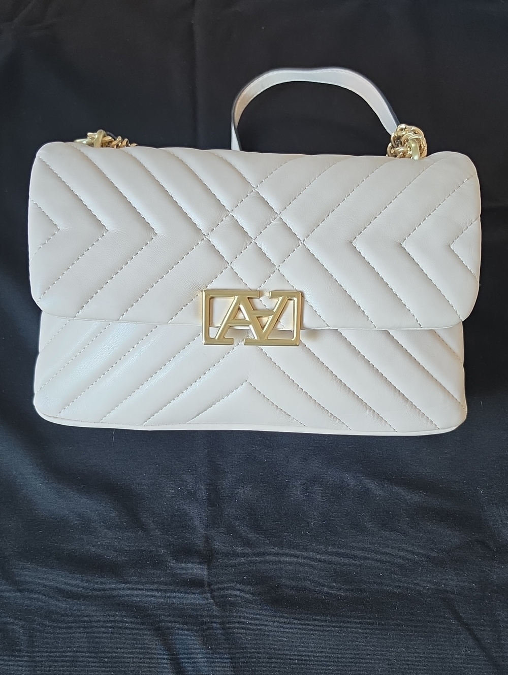 Aldo Cream Quilted Shoulder Bag with Gold Hardware